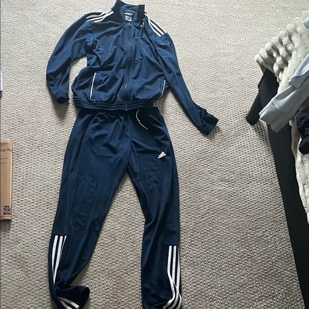 Adidas Navy Blue Tracksuit with White Stripes